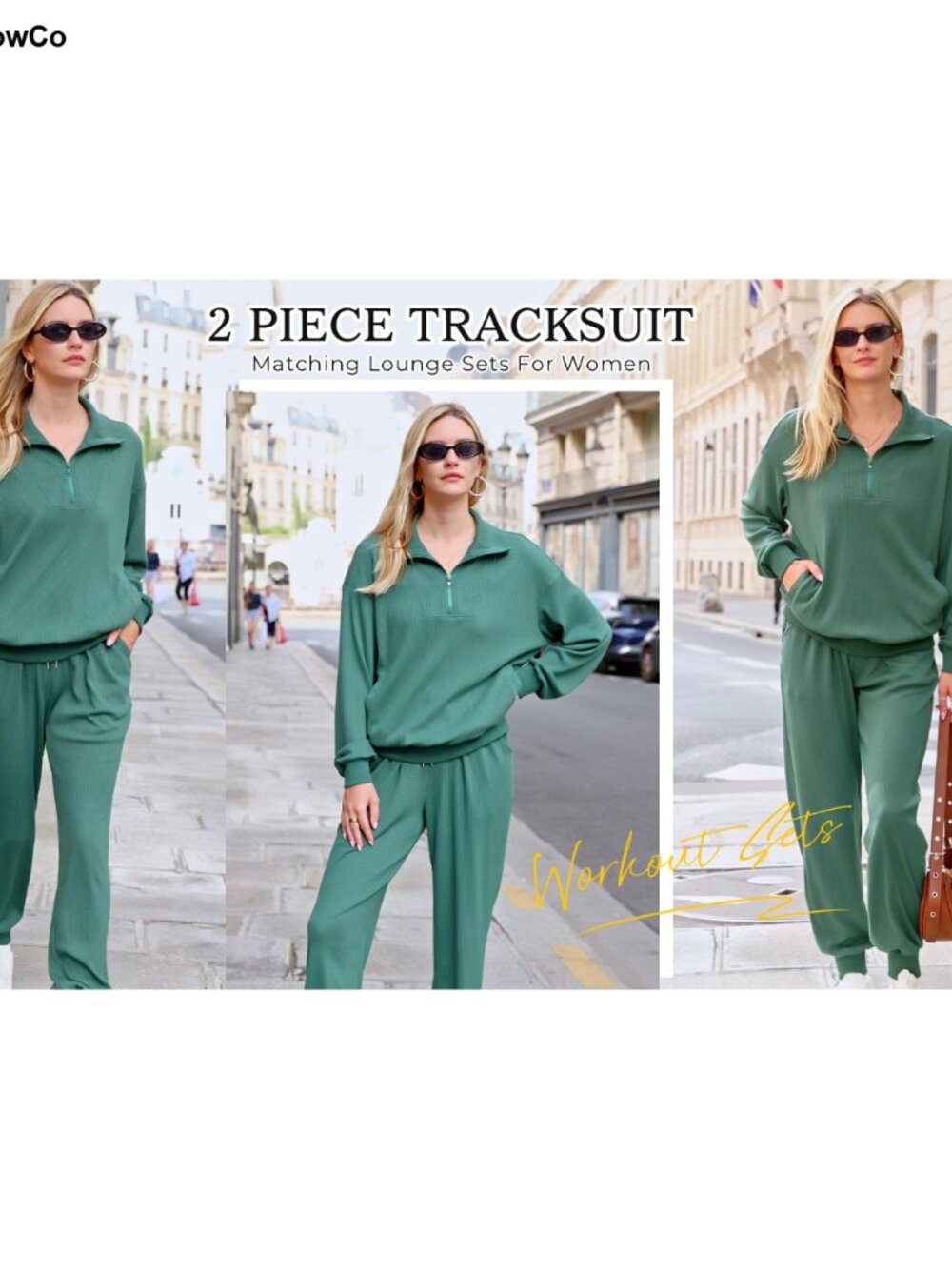Women's 2 Piece Ribbed Knit Lounge Set with Half Zip and Pockets - Picture 6 of 6